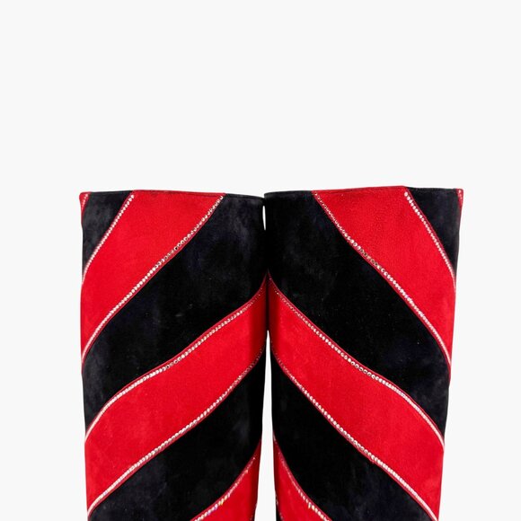Christian Louboutin Gael Knee High Boot Size 39.5 US 9.5 Black Red Stripe Strass - Picture 6 of 15
